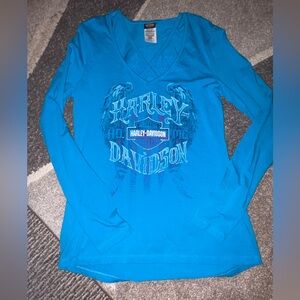 Harley-Davidson Women’s Medium Teal V-Neck Long Sleeve